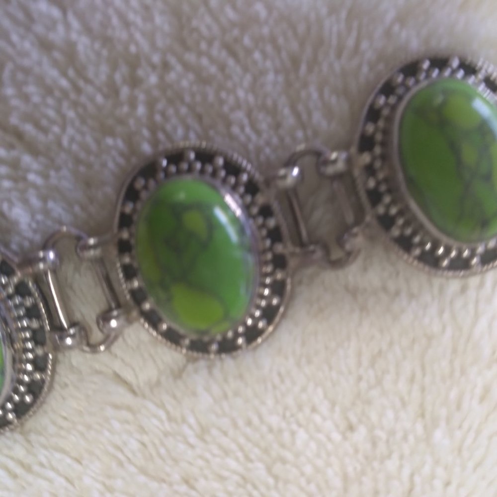 GENUINE GREEN TURQUOISE STERLING SILVER STAMPED 925 BRACELET